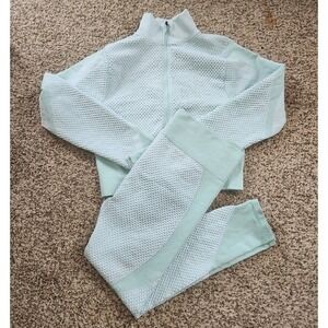 Athletic Works Women's Mint Green Waffle Knit Zip Up Jacket & Leggings Size XL‎
